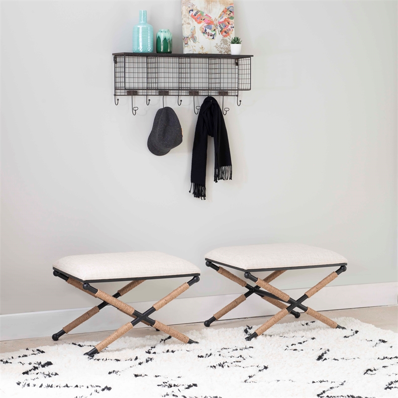 Kingfisher Lane Accent Stool Black Metal Legs with Rope Detail in Cream
