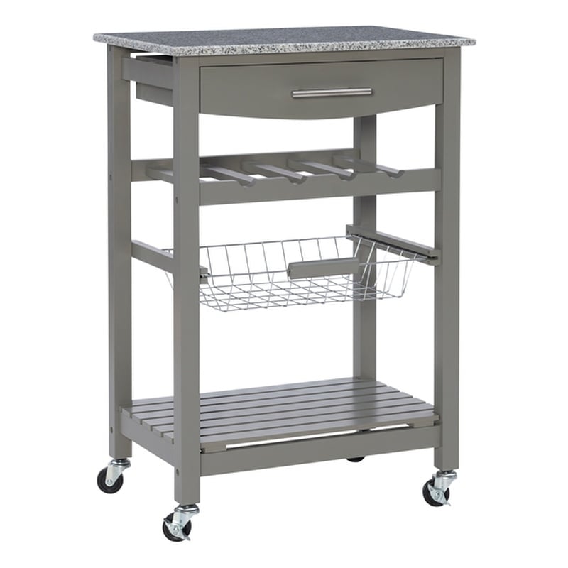 Kingfisher Lane Wood Kitchen Island Granite Top Wine Rack in Gray