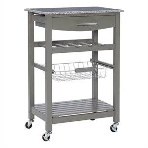 Kingfisher Lane Wood Kitchen Island Granite Top Wine Rack in Gray