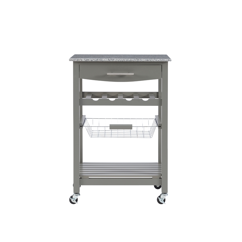 Kingfisher Lane Wood Kitchen Island Granite Top Wine Rack in Gray