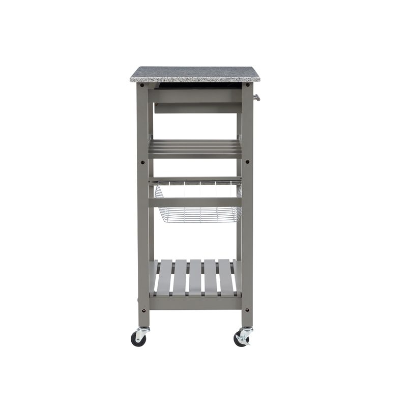 Kingfisher Lane Wood Kitchen Island Granite Top Wine Rack in Gray