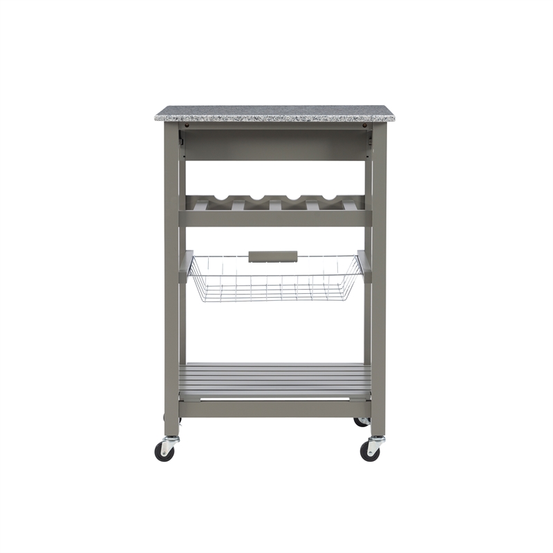 Kingfisher Lane Wood Kitchen Island Granite Top Wine Rack in Gray