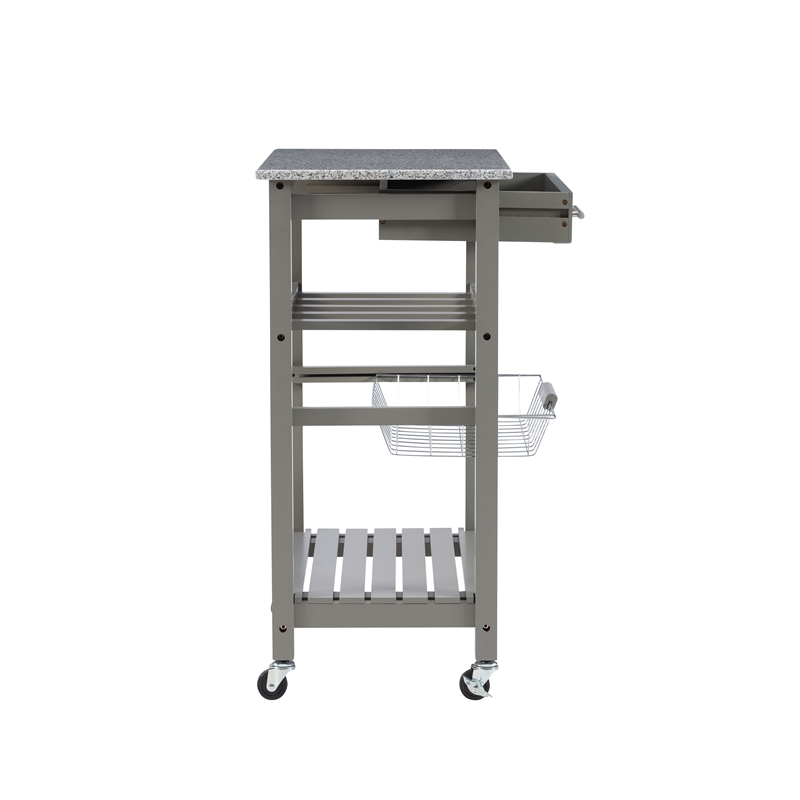 Kingfisher Lane Wood Kitchen Island Granite Top Wine Rack in Gray