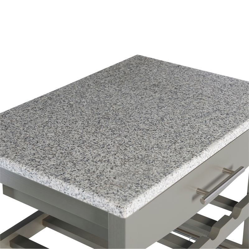 Kingfisher Lane Wood Kitchen Island Granite Top Wine Rack in Gray