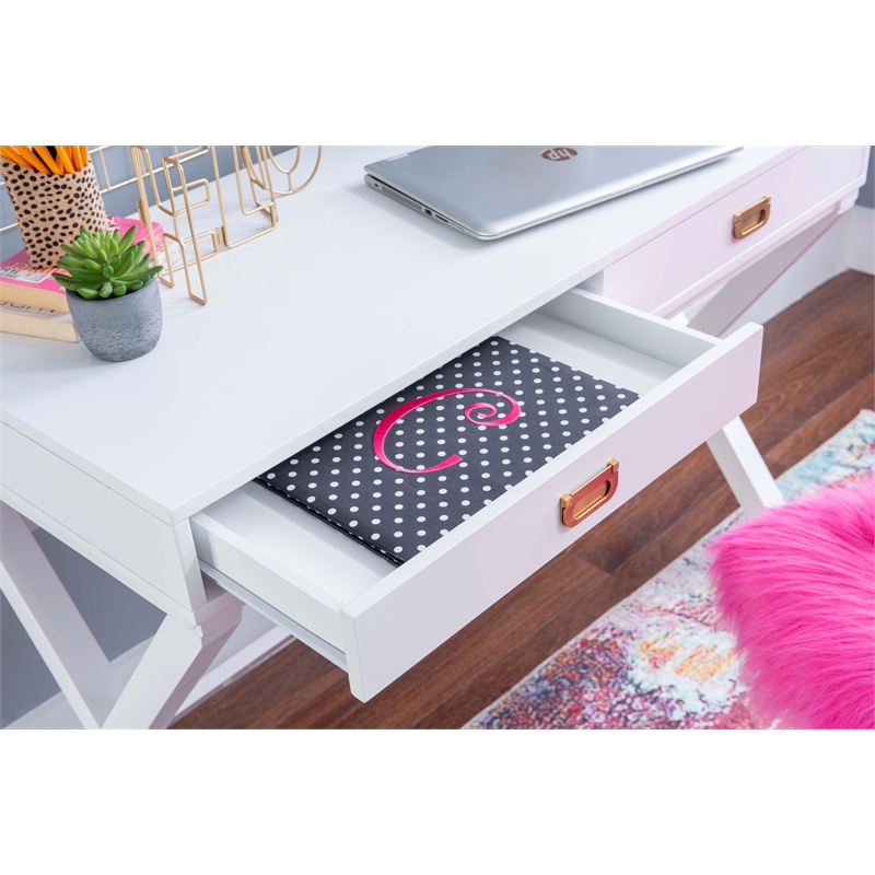 Kingfisher Lane Modern Wood Two Drawer Writing Desk in White