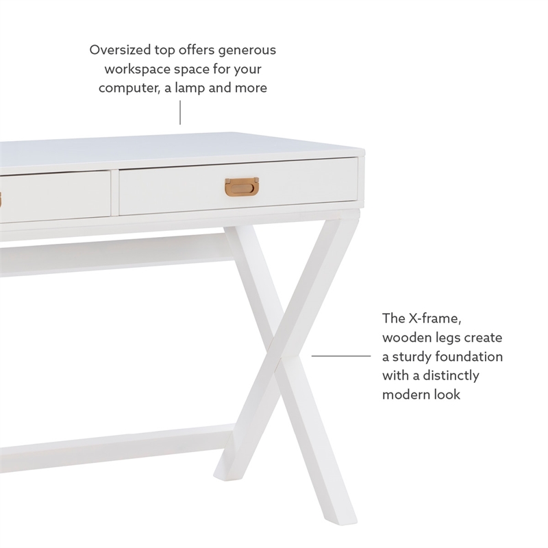 Kingfisher Lane Modern Wood Two Drawer Writing Desk in White