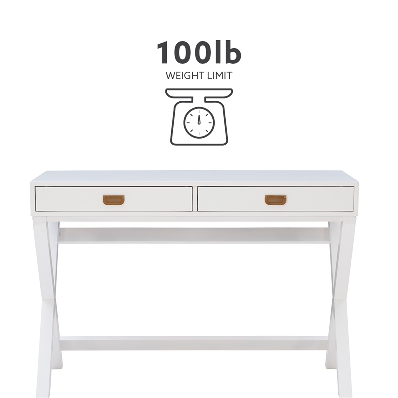 Kingfisher Lane Modern Wood Two Drawer Writing Desk in White