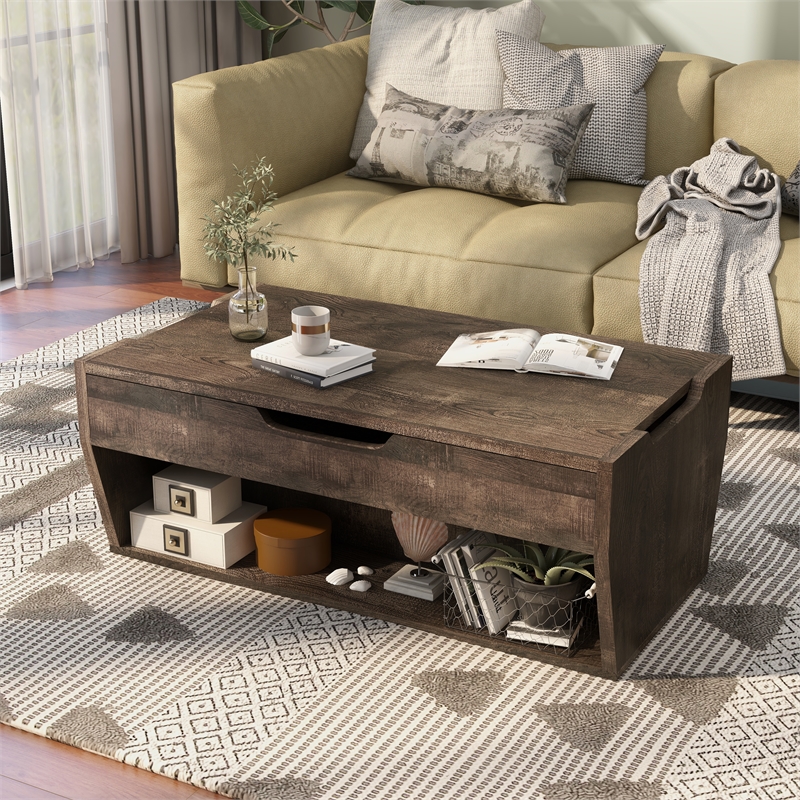 Kingfisher Lane Modern Wood Lift-Top Coffee Table in Reclaimed Oak
