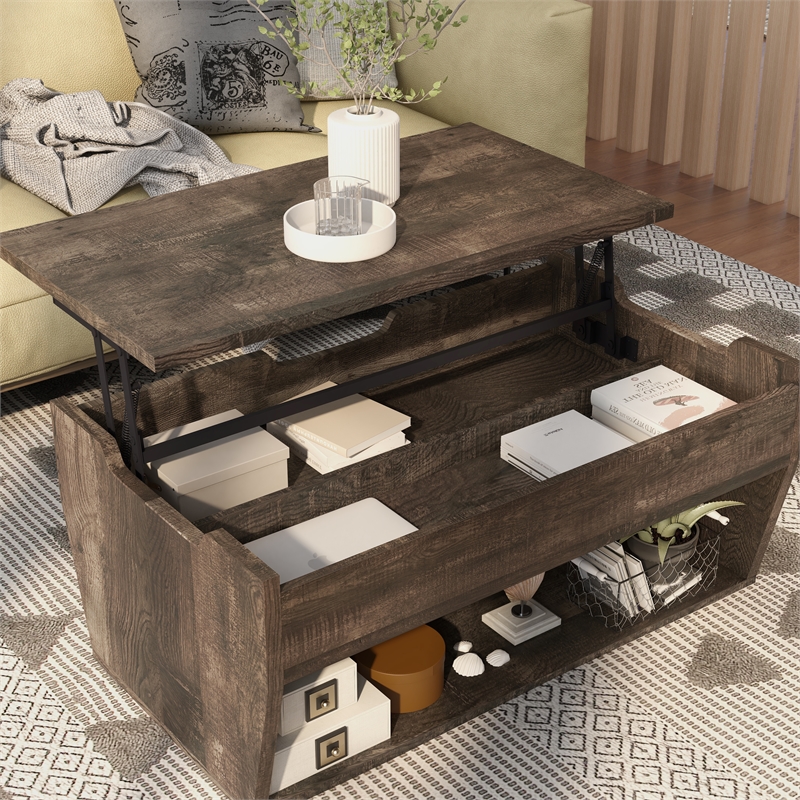Kingfisher Lane Modern Wood Lift-Top Coffee Table in Reclaimed Oak