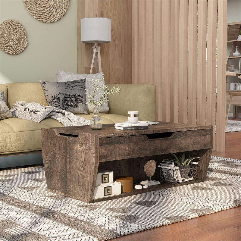 Kingfisher Lane Modern Wood Lift-Top Coffee Table in Reclaimed Oak