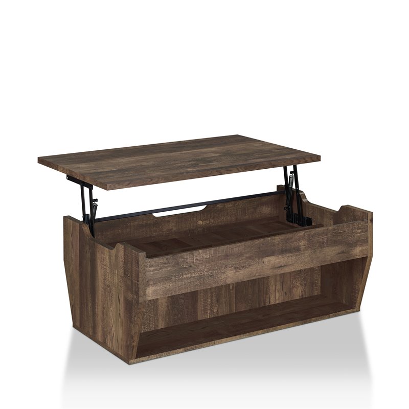 Kingfisher Lane Modern Wood Lift-Top Coffee Table in Reclaimed Oak