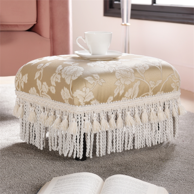 Kingfisher Lane Traditional Upholstered Decorative Footstool in White