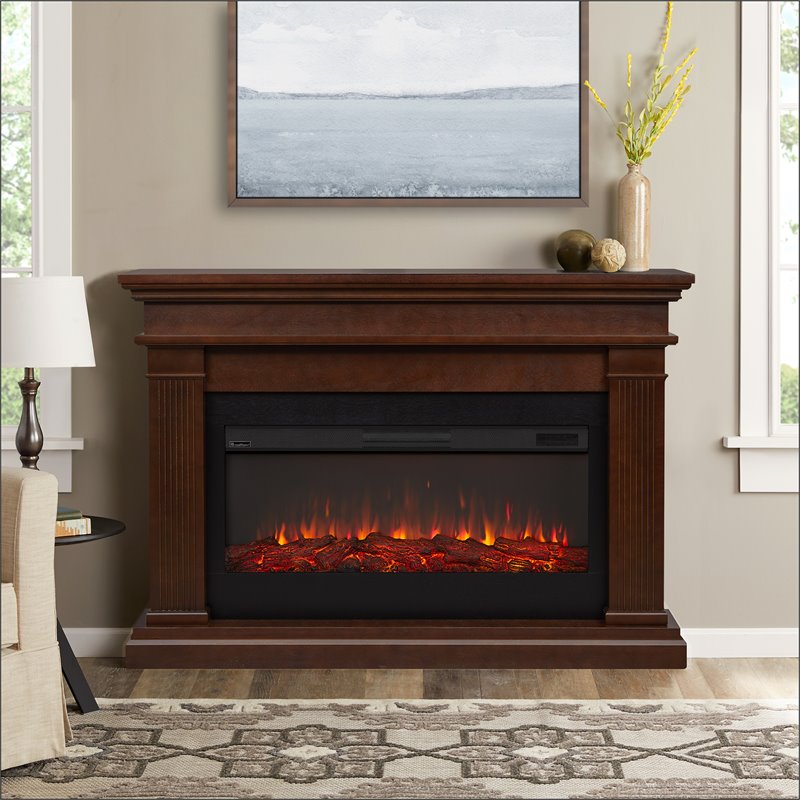 Kingfisher Lane Contemporary Electric Fireplace in Dark Walnut