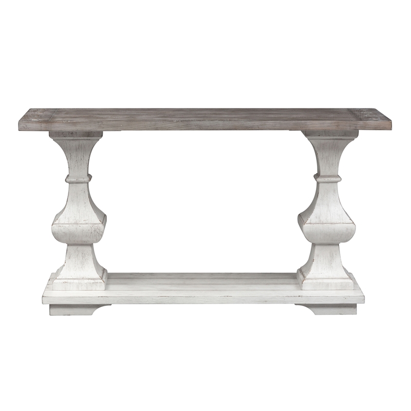 Kingfisher Lane Contemporary Sofa Table with Bottom Shelf in Distressed White