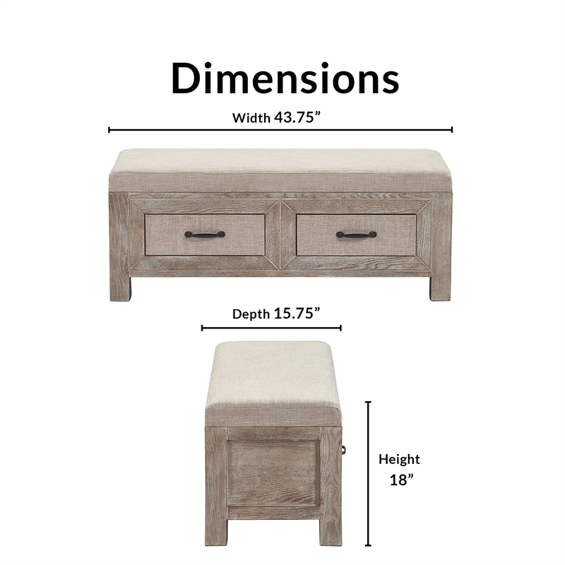 Kingfisher Lane Cottage Upholstered Storage Bench Weathered Ash