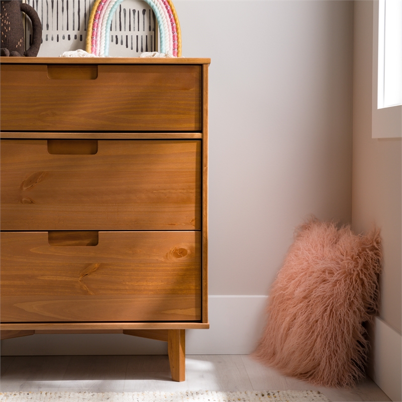 Kingfisher Lane 3 Drawer Mid Century Modern Wood Dresser - Caramel