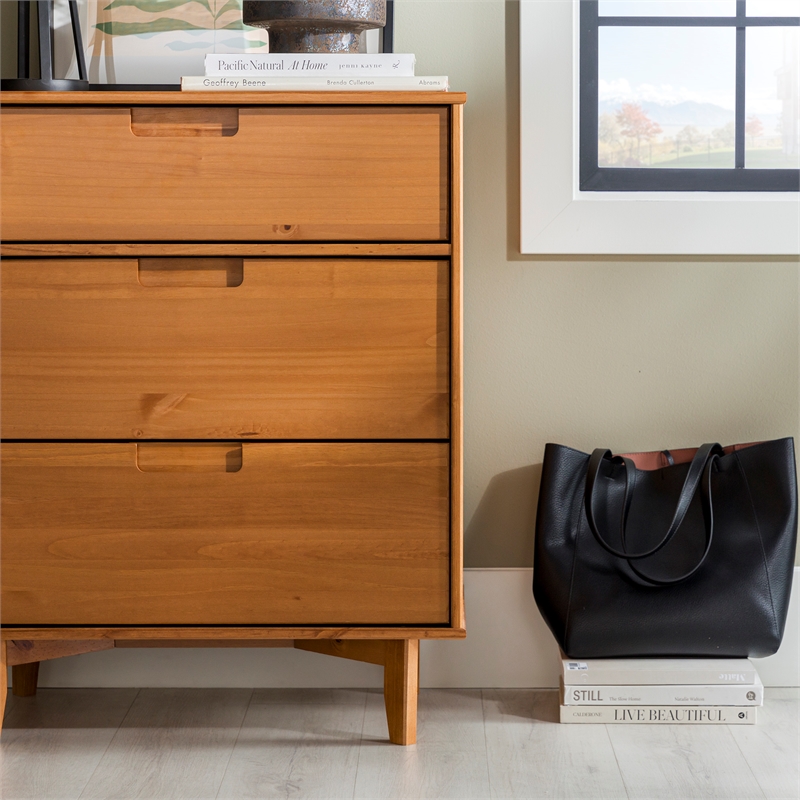Kingfisher Lane 3 Drawer Mid Century Modern Wood Dresser - Caramel