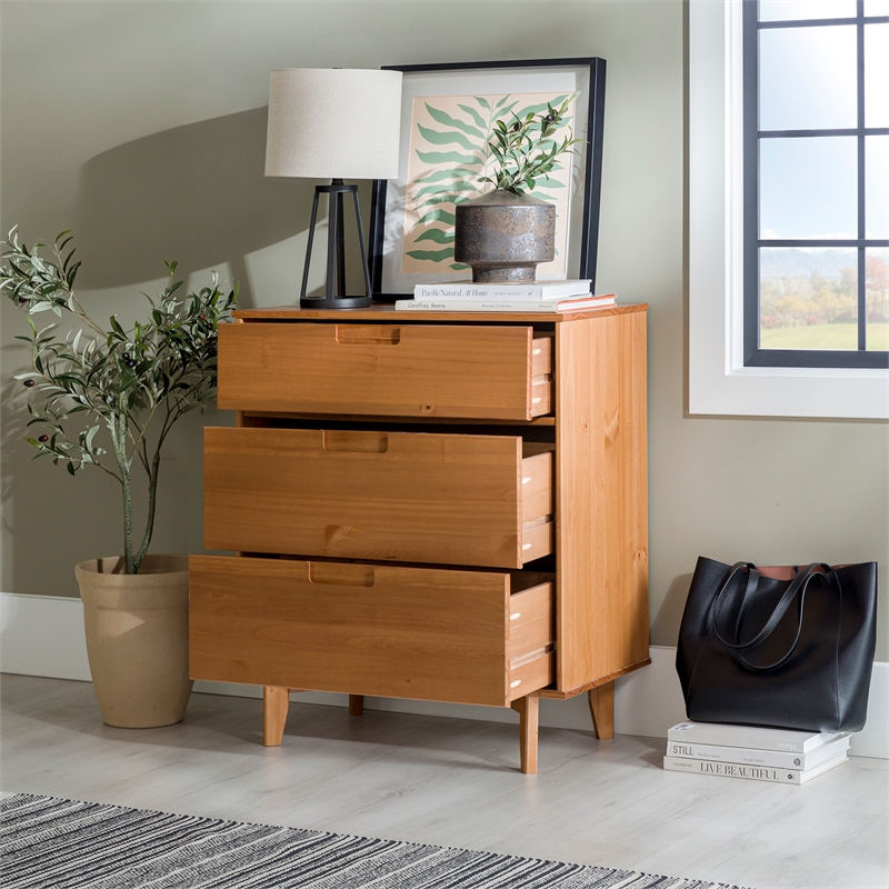 Kingfisher Lane 3 Drawer Mid Century Modern Wood Dresser - Caramel