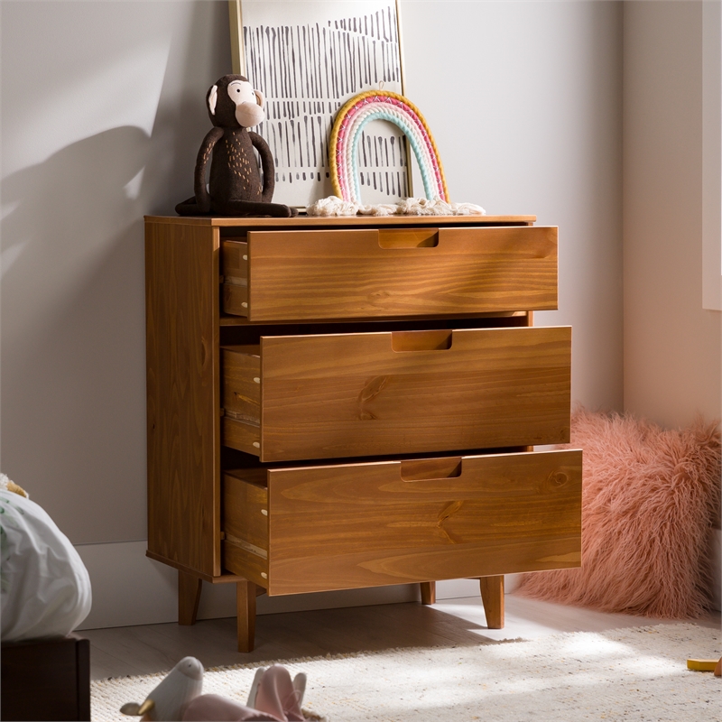 Kingfisher Lane 3 Drawer Mid Century Modern Wood Dresser - Caramel