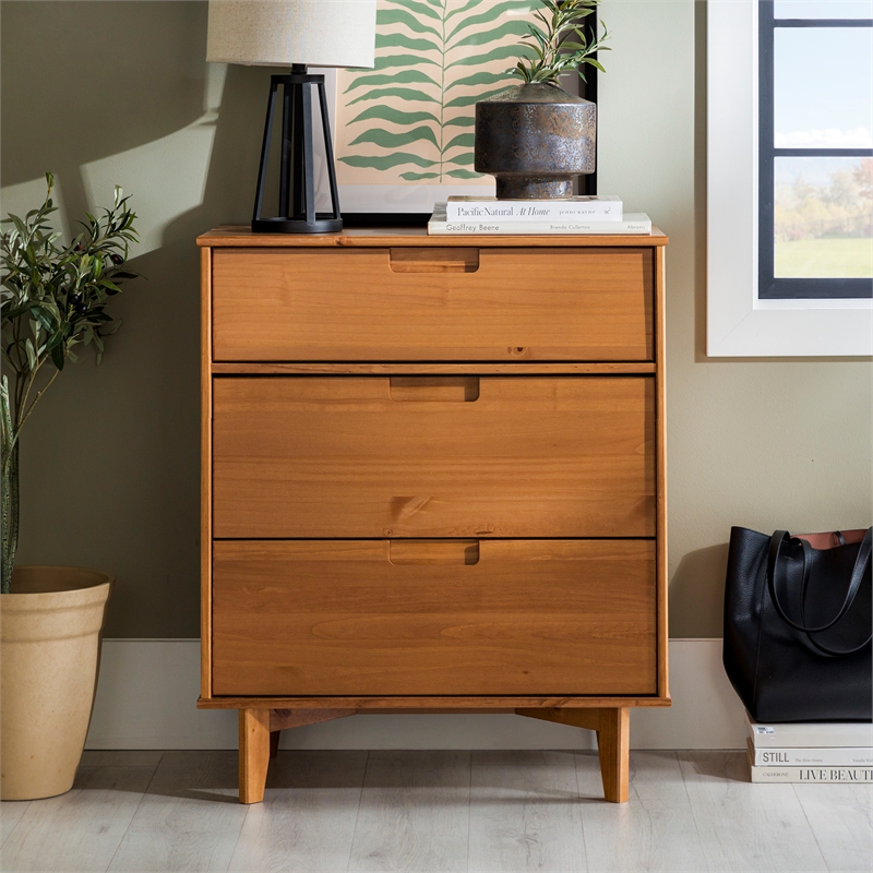 Kingfisher Lane 3 Drawer Mid Century Modern Wood Dresser - Caramel