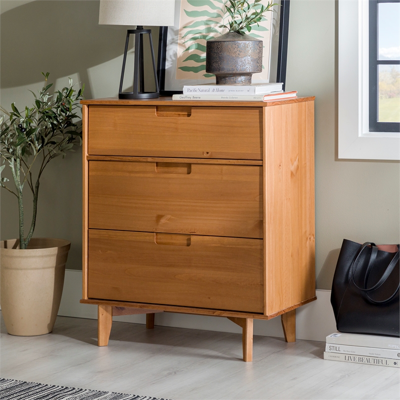 Kingfisher Lane 3 Drawer Mid Century Modern Wood Dresser - Caramel
