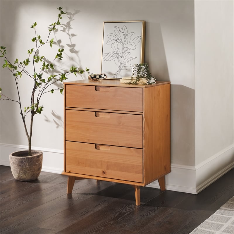 Kingfisher Lane 3 Drawer Mid Century Modern Wood Dresser - Caramel