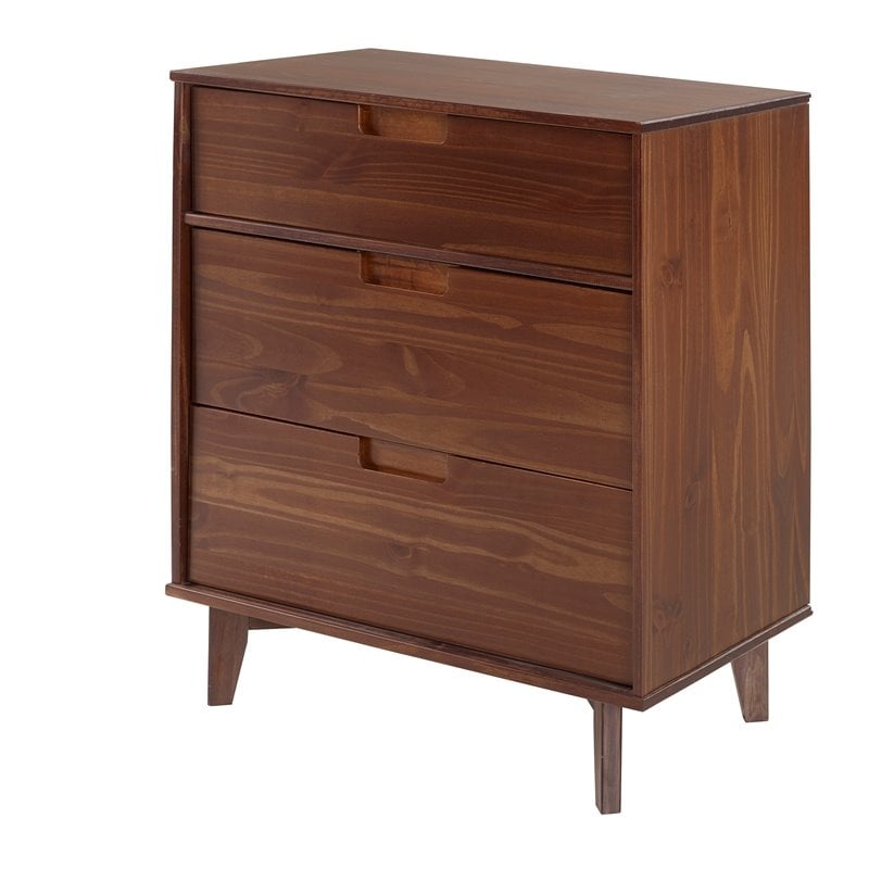 Kingfisher Lane 3 Drawer Mid Century Modern Wood Dresser - Walnut