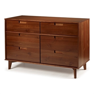 Kingfisher Lane 6 Drawer Mid Century Modern Wood Dresser in Walnut
