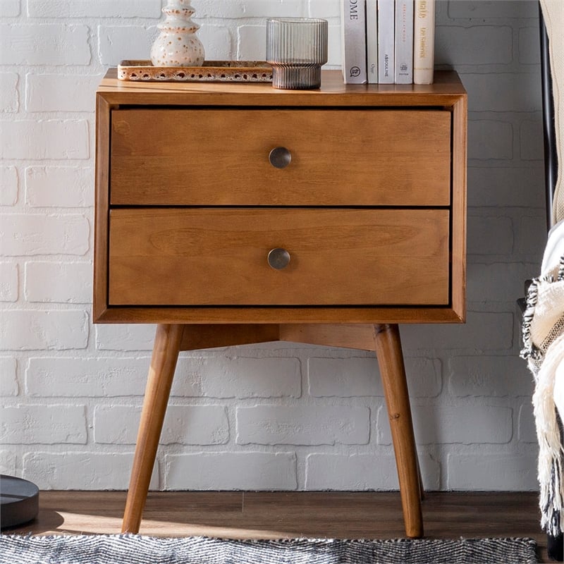 Kingfisher Lane Mid-Century 2 Drawer Solid Wood Nightstand in Caramel