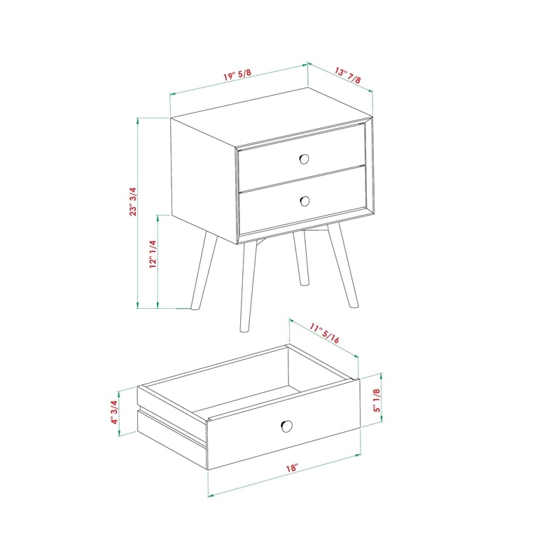 Kingfisher Lane Mid-Century 2 Drawer Solid Wood Nightstand in Caramel
