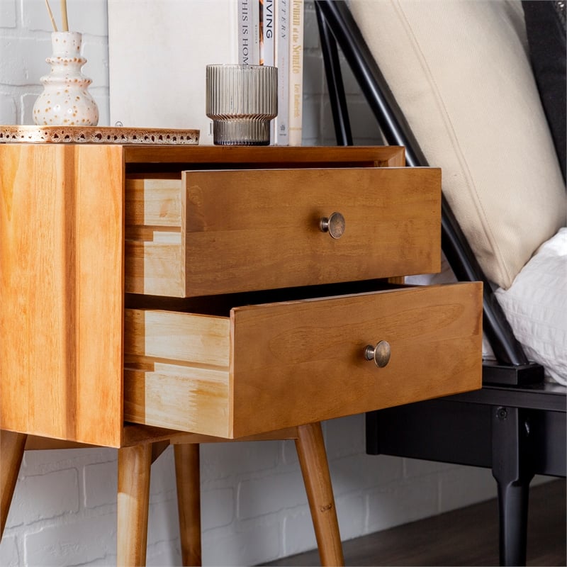 Kingfisher Lane Mid-Century 2 Drawer Solid Wood Nightstand in Caramel