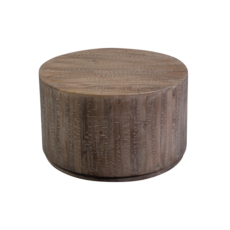 Kingfisher Lane Modern Mango Wood Round Coffee Table - Gray Wash.