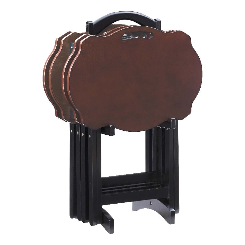 Kingfisher Lane Five Piece Wood Tray Table Set in Hazelnut and Black