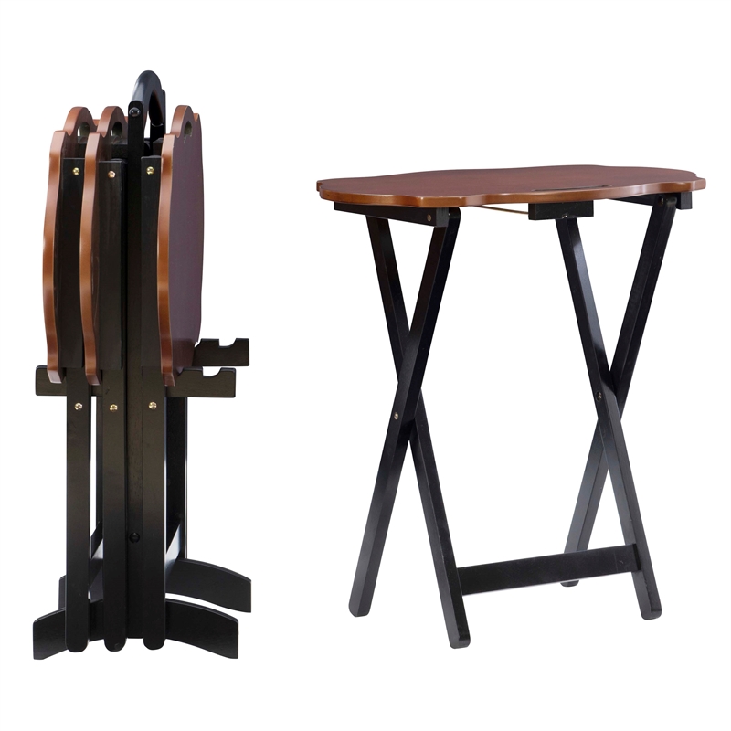 Kingfisher Lane Five Piece Wood Tray Table Set in Hazelnut and Black