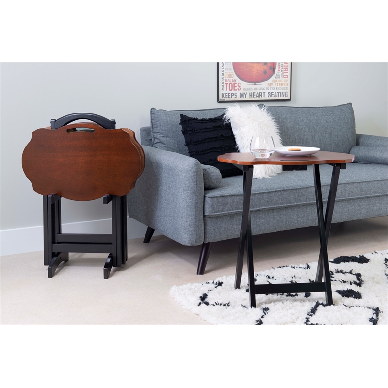 Kingfisher Lane Five Piece Wood Tray Table Set in Hazelnut and Black