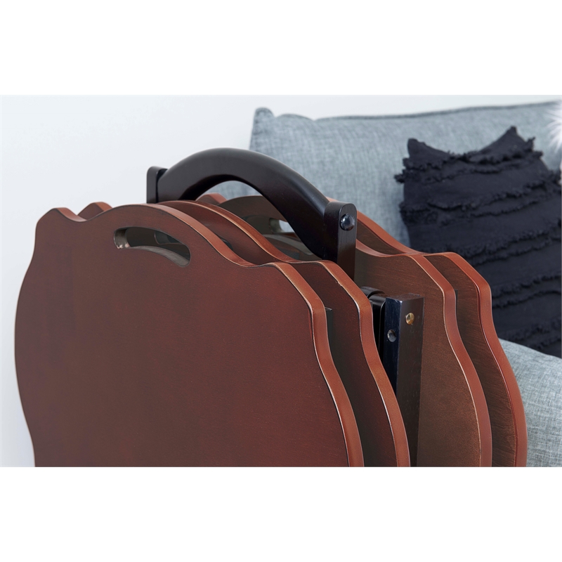 Kingfisher Lane Five Piece Wood Tray Table Set in Hazelnut and Black