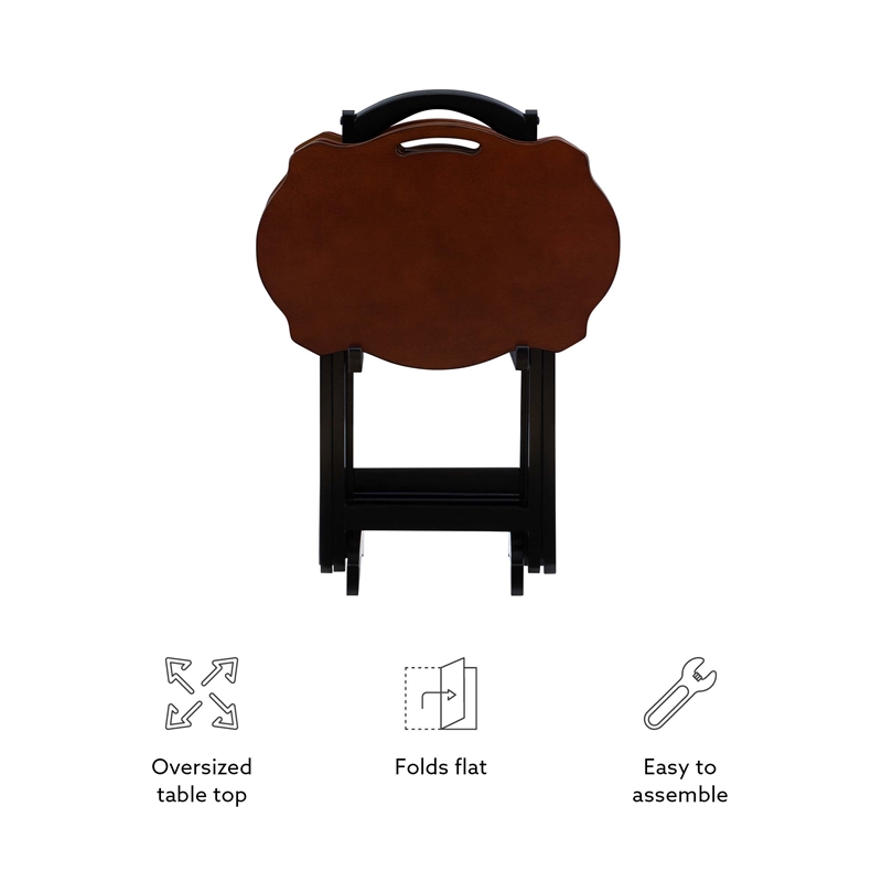 Kingfisher Lane Five Piece Wood Tray Table Set in Hazelnut and Black