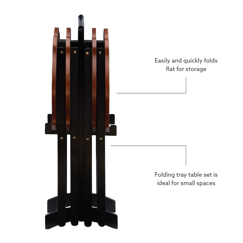 Kingfisher Lane Five Piece Wood Tray Table Set in Hazelnut and Black
