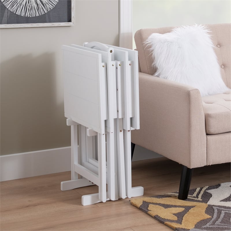 Kingfisher Lane Modern Five Piece Wood Tray Table Set in Whitewash