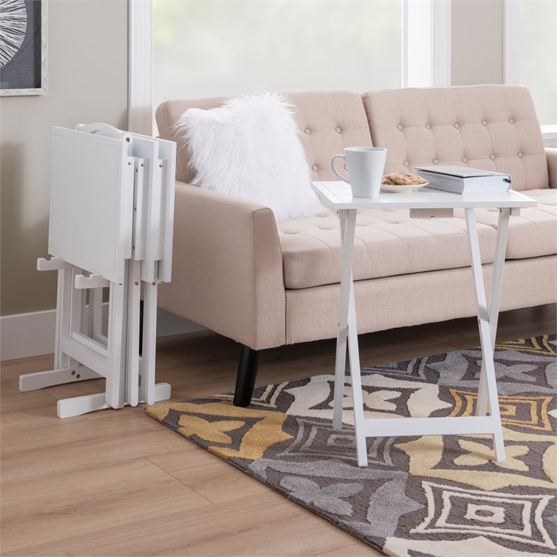 Kingfisher Lane Modern Five Piece Wood Tray Table Set in Whitewash