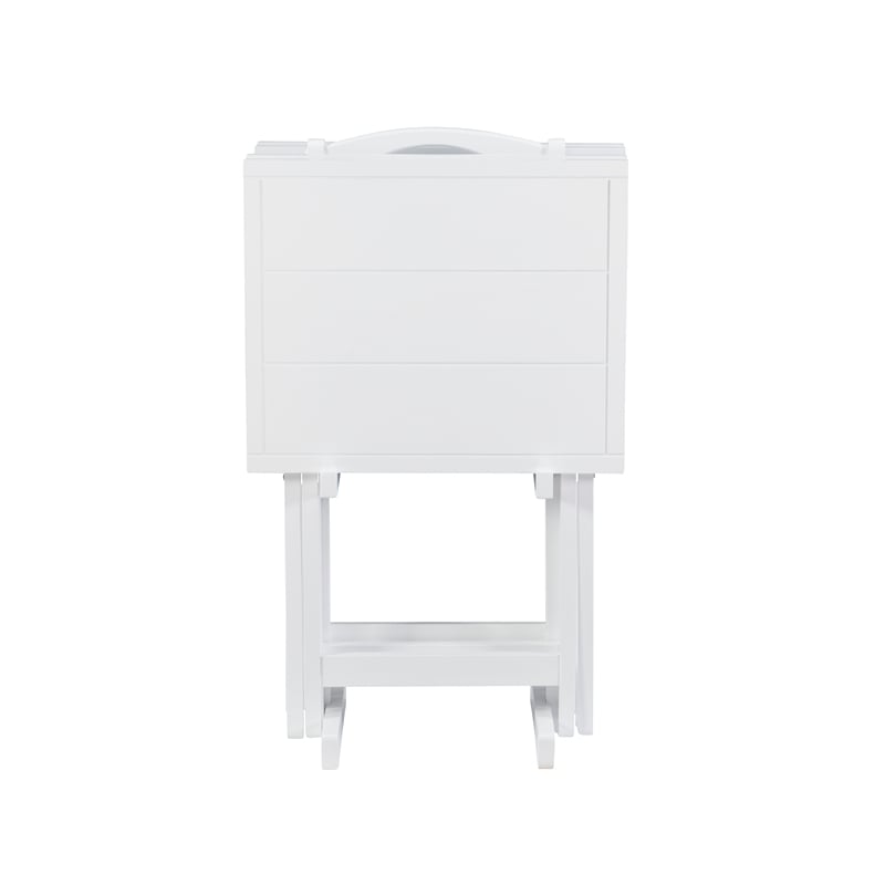 Kingfisher Lane Modern Five Piece Wood Tray Table Set in Whitewash