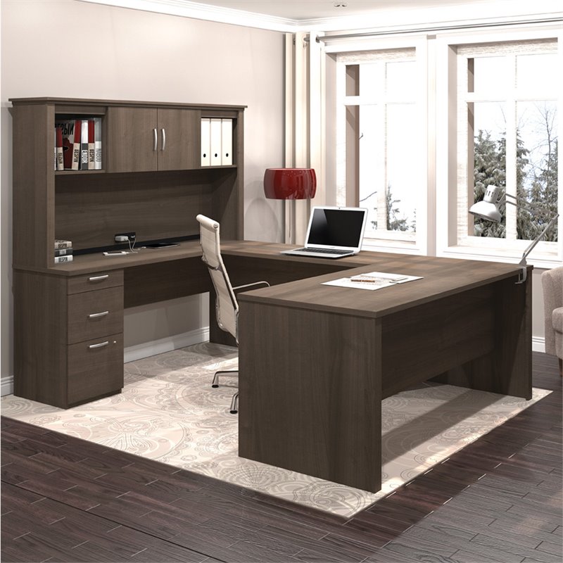 Kingfisher Lane Contemporary Wood Mahogany 4 Piece U Shaped Computer Desk