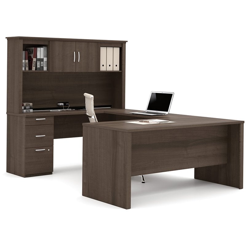 Kingfisher Lane Contemporary Wood Mahogany 4 Piece U Shaped Computer Desk