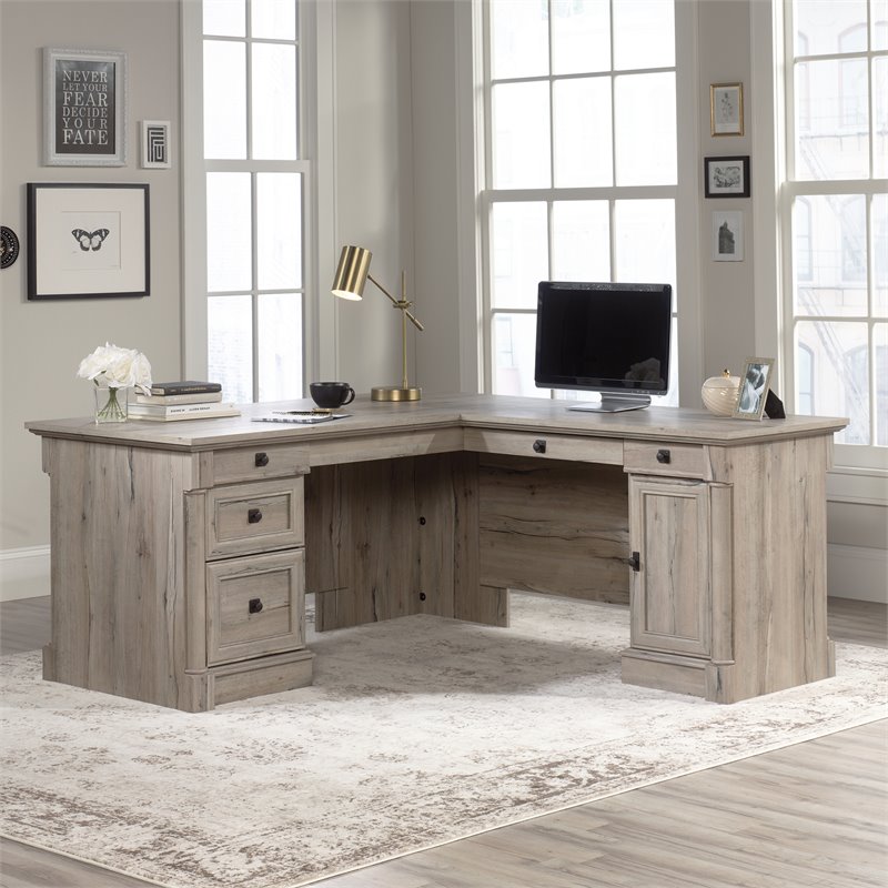 Kingfisher Lane Engineered Wood L-Shaped Computer Desk in Split Oak