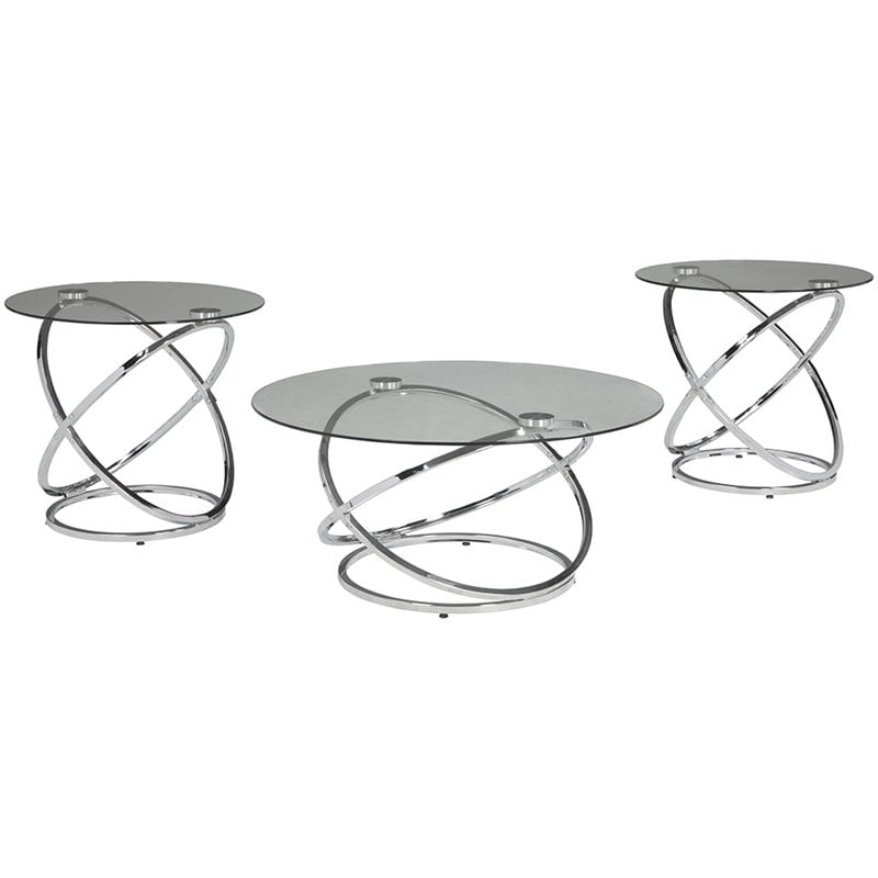 Kingfisher Lane Modern 3 Piece Glass Top Coffee Table Set in Chrome