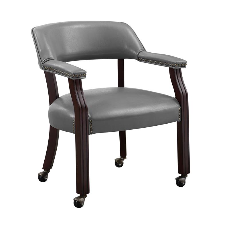 Kingfisher Lane Modern Gray Faux Leather Arm Chair with Casters