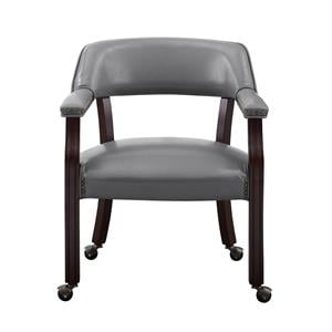 Kingfisher Lane Modern Gray Faux Leather Arm Chair with Casters