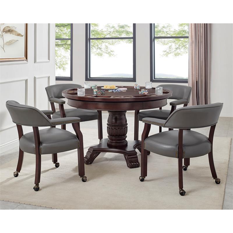 Kingfisher Lane Modern Gray Faux Leather Arm Chair with Casters