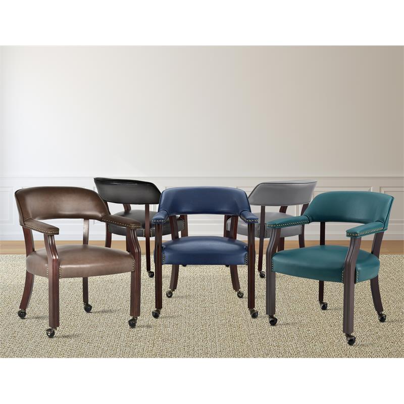 Kingfisher Lane Modern Gray Faux Leather Arm Chair with Casters