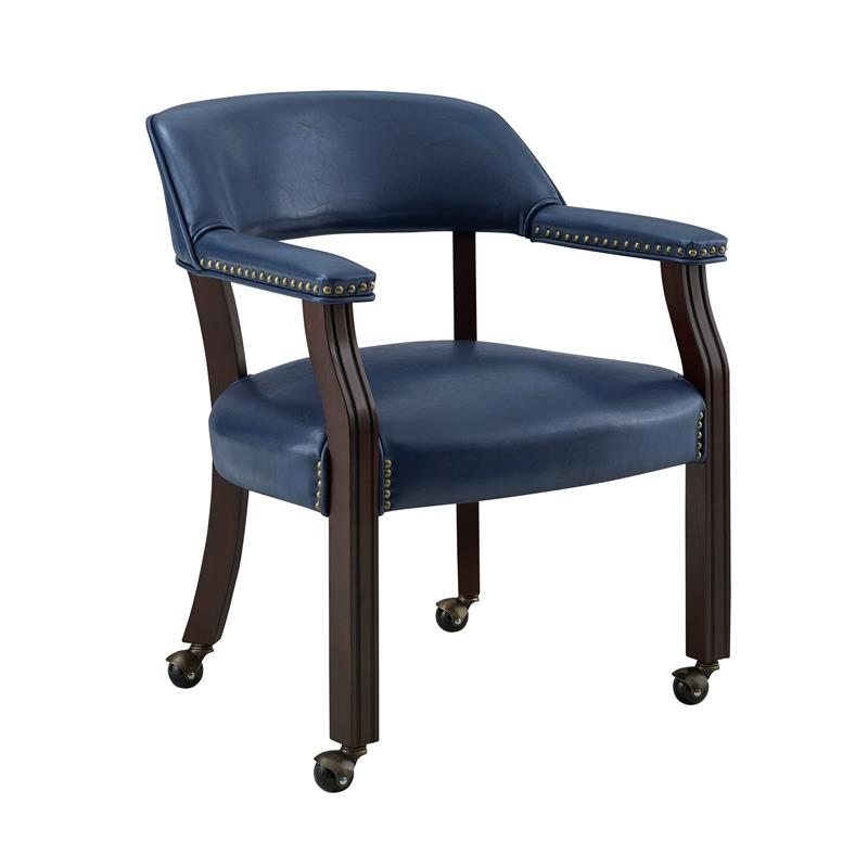 Kingfisher Lane Navy Blue Faux Leather Arm Chair with Casters